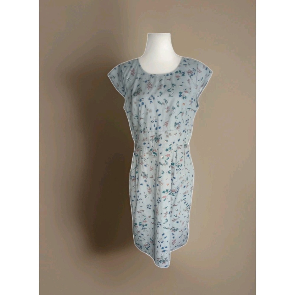 eshakti custom Blue Sheath Pockets floral Cap Sleeve dress Size 8/10? Retro
